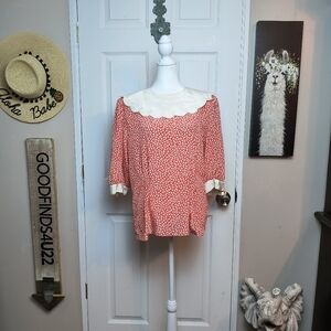 Vintage Nilani  Blouse Red Floral Preppy Elegant Cottagecore Blouse Size 13/14